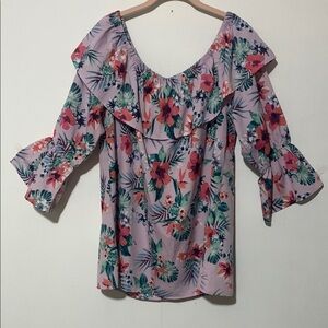 New Glory Floral Print Ruffled Blouse